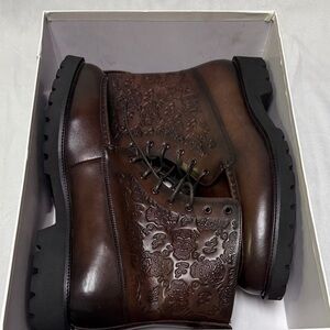 Men's Brown Embossed Leather Boots